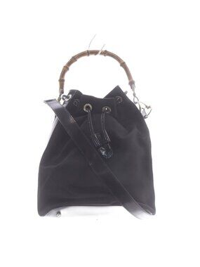 Gucci Shoulder Bag 2-Way Natural Bamboo Trimming Leather Black